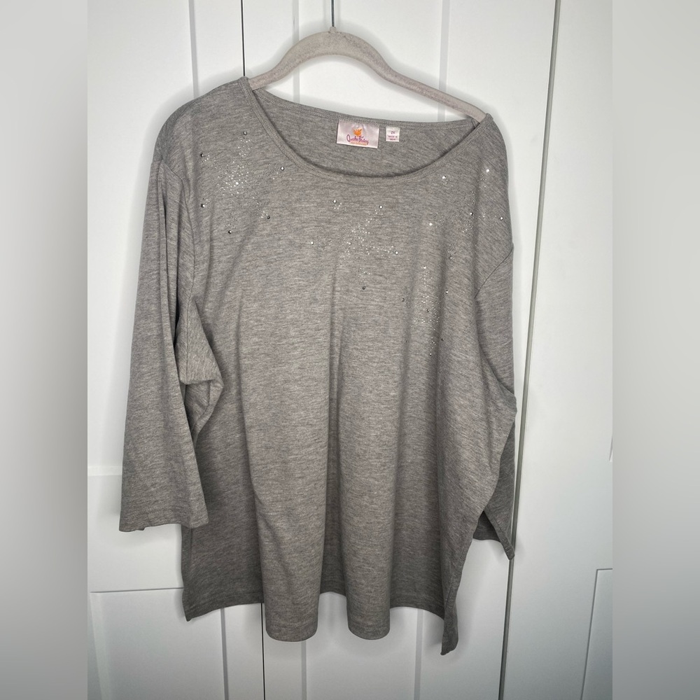 Quacker Factory Rhinestone Winter Snowflake Top Women’s Plus Size 2X